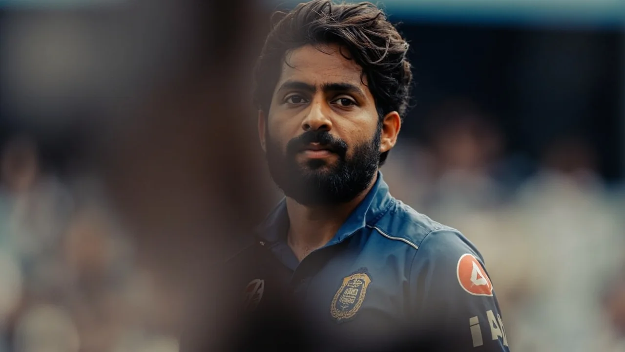 Editorial close of a Tamil Nadu T20 batter at the crease under overcast Dindigul light, framing the role-allocation read for the Vida Kovai Kings top three